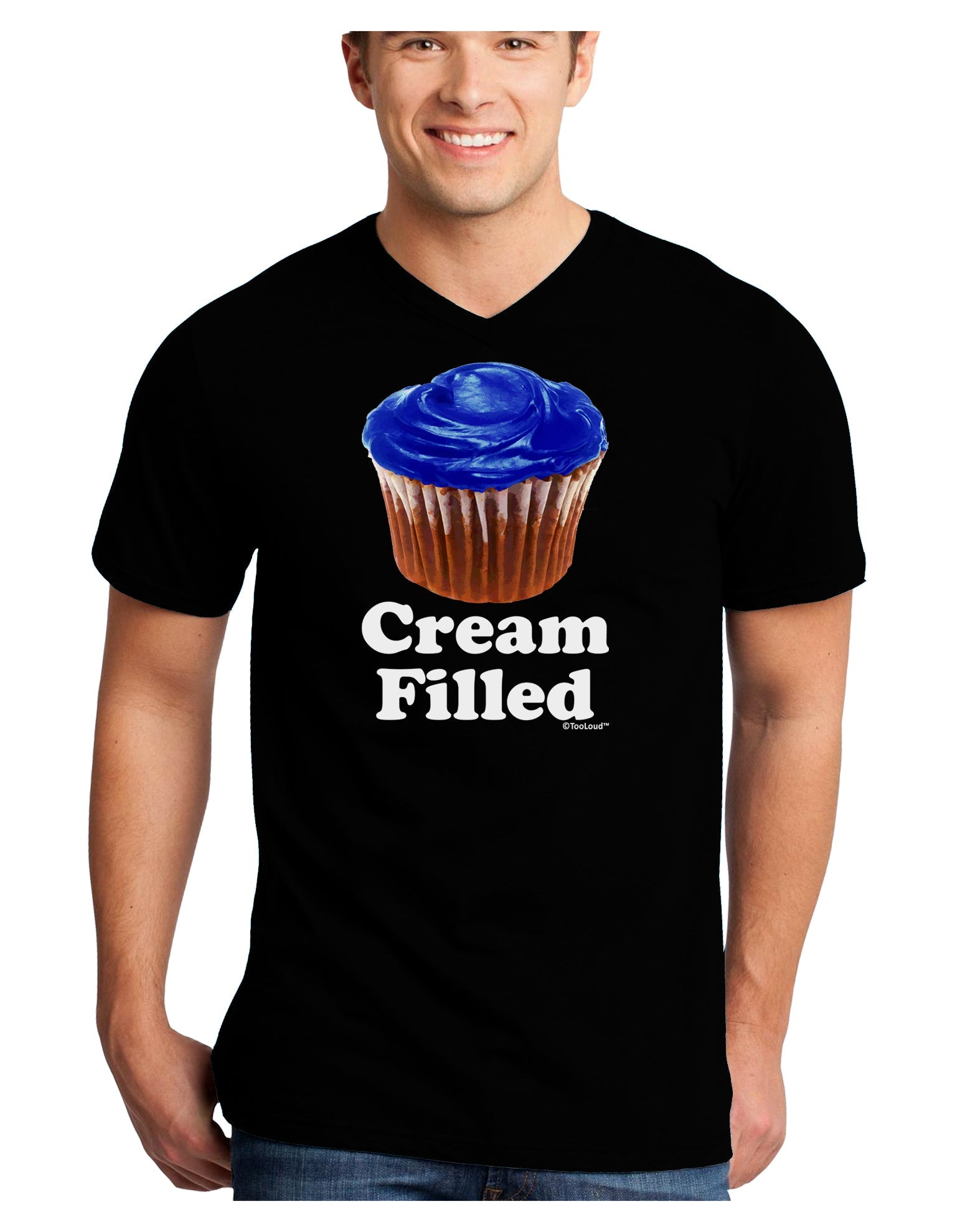 Cream Filled Blue Cupcake Design Adult Dark V-Neck T-Shirt by TooLoud-Mens V-Neck T-Shirt-TooLoud-Black-Small-Davson Sales