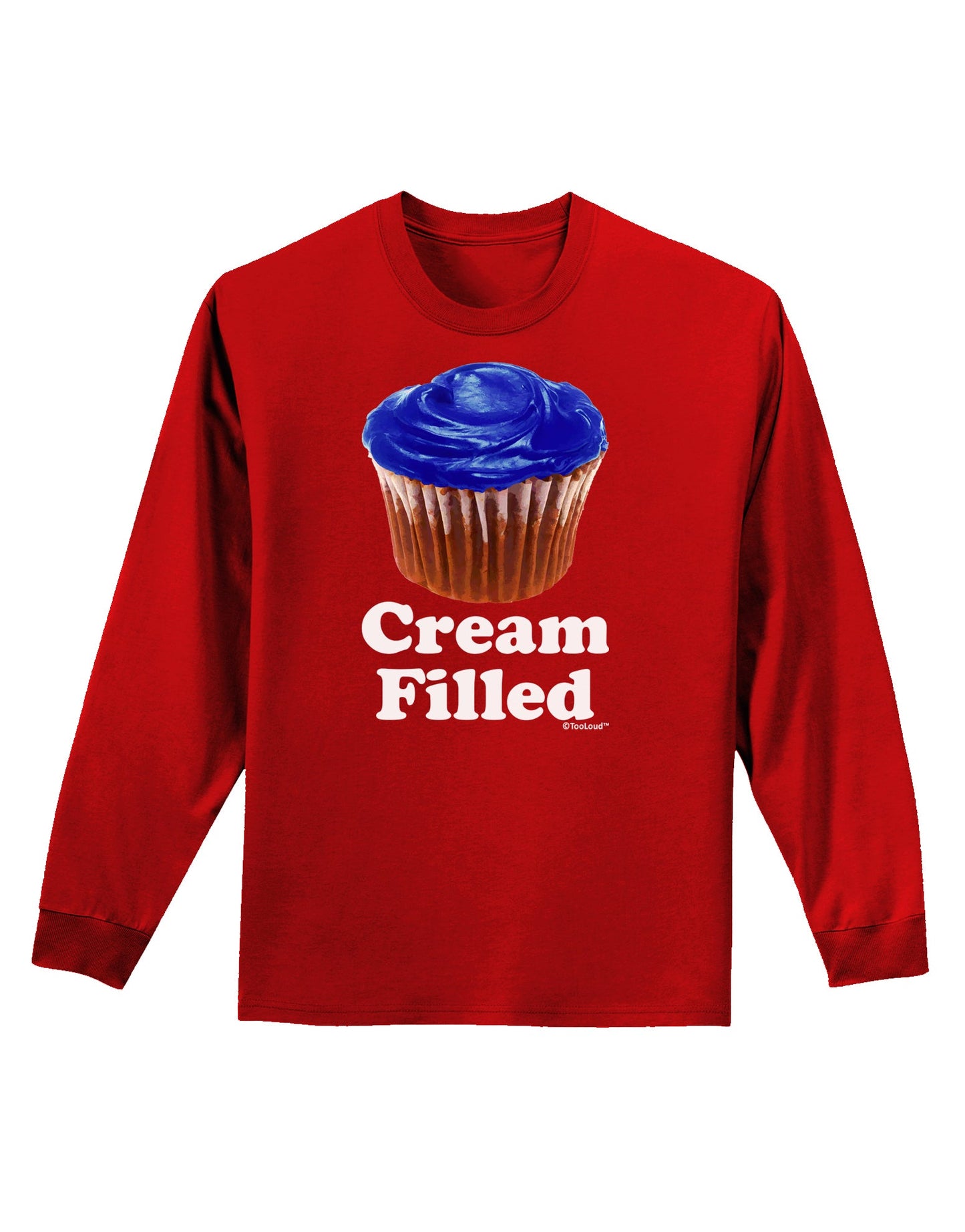 Cream Filled Blue Cupcake Design Adult Long Sleeve Dark T-Shirt by TooLoud-TooLoud-Red-Small-Davson Sales