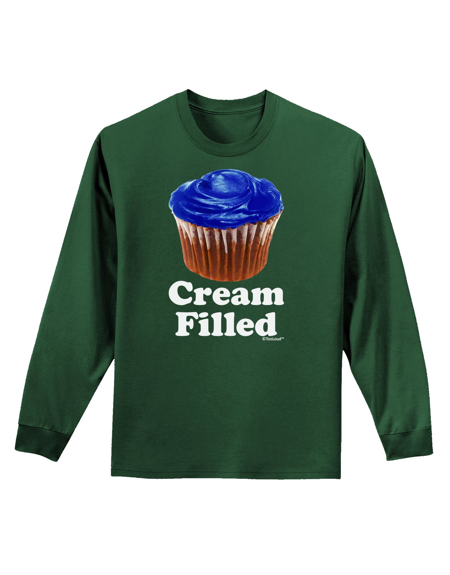 Cream Filled Blue Cupcake Design Adult Long Sleeve Dark T-Shirt by TooLoud-TooLoud-Dark-Green-Small-Davson Sales