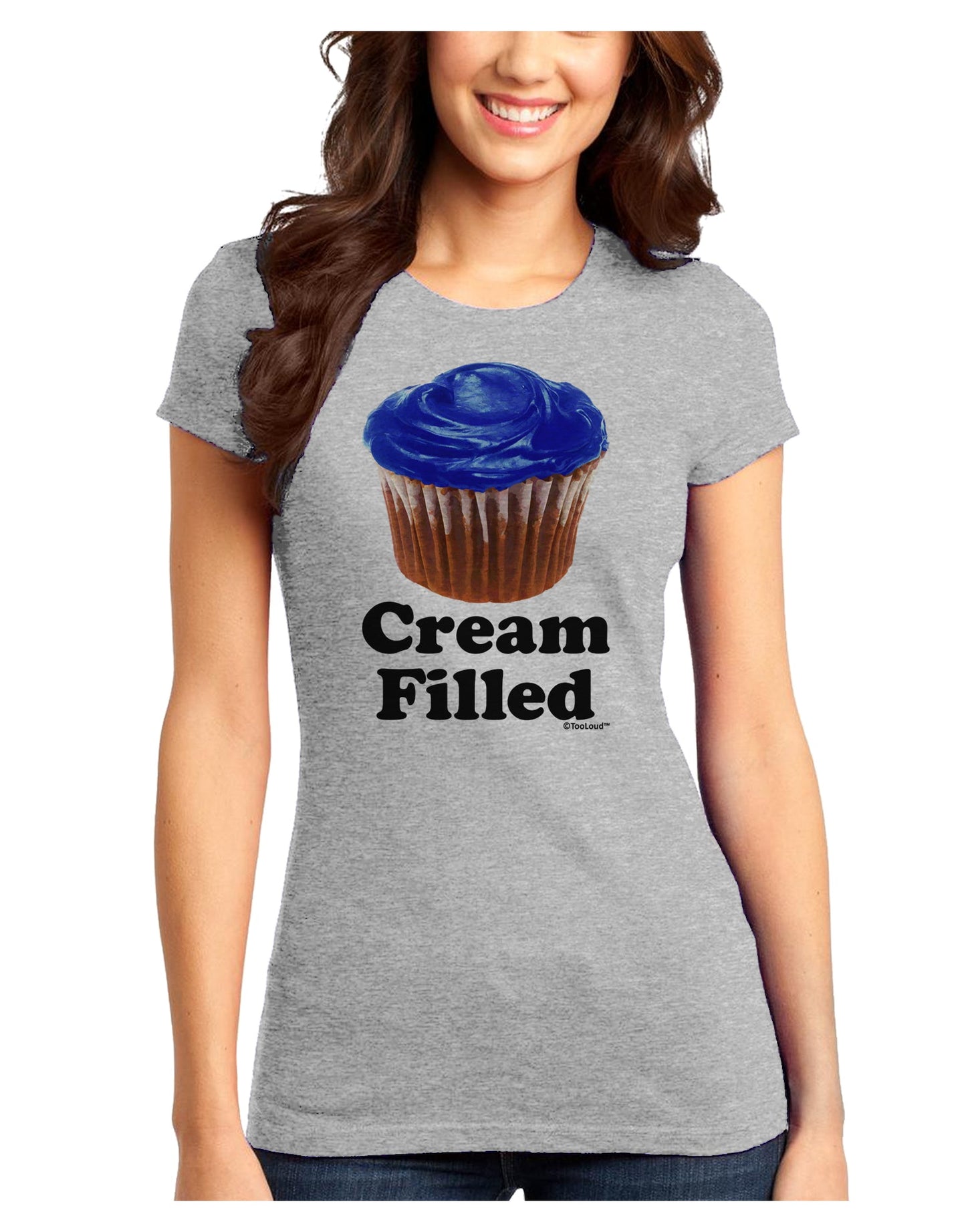 Cream Filled Blue Cupcake Design Juniors T-Shirt by TooLoud-Womens Juniors T-Shirt-TooLoud-Ash-Gray-Juniors Fitted X-Small-Davson Sales