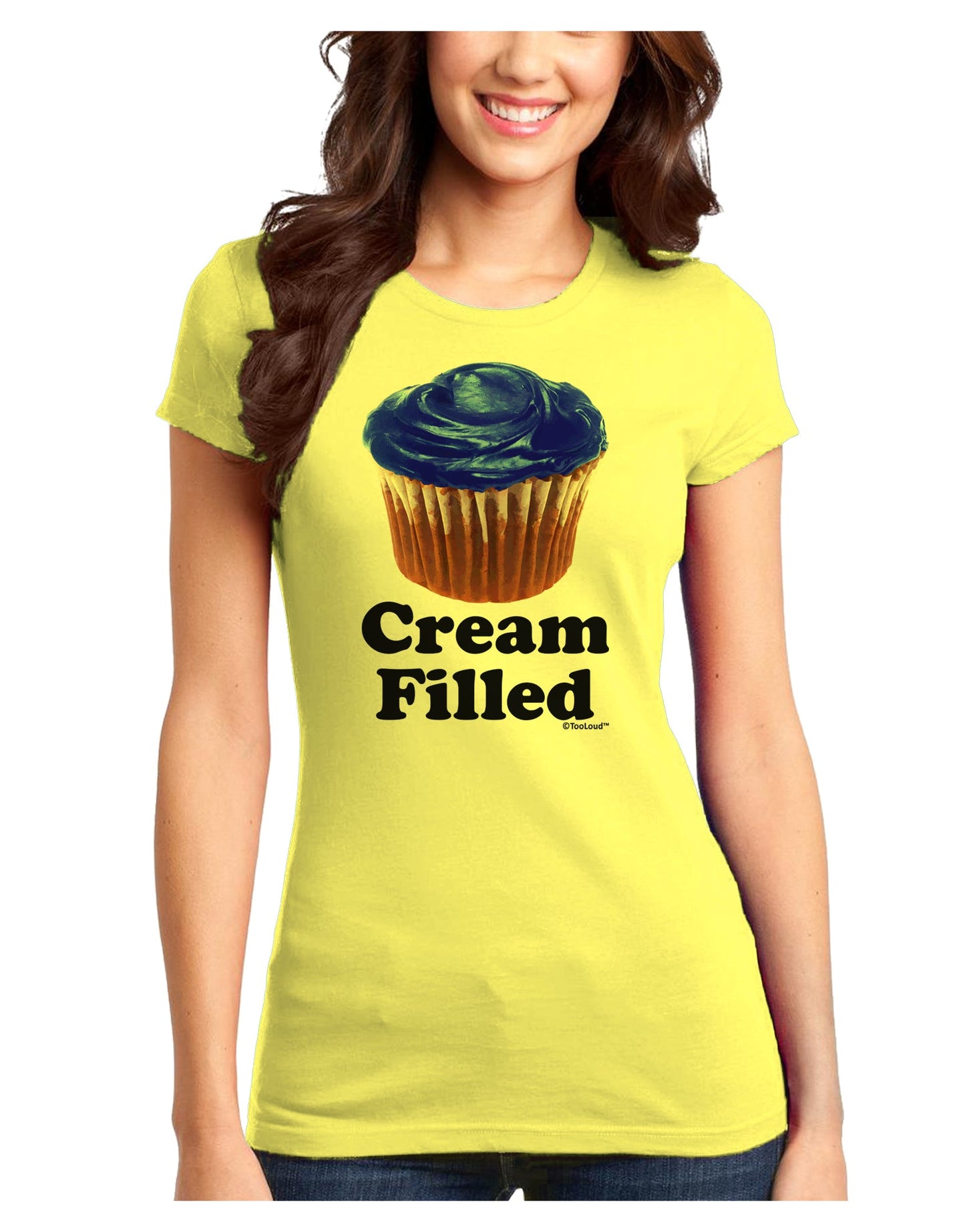 Cream Filled Blue Cupcake Design Juniors T-Shirt by TooLoud-Womens Juniors T-Shirt-TooLoud-Yellow-Juniors Fitted X-Small-Davson Sales