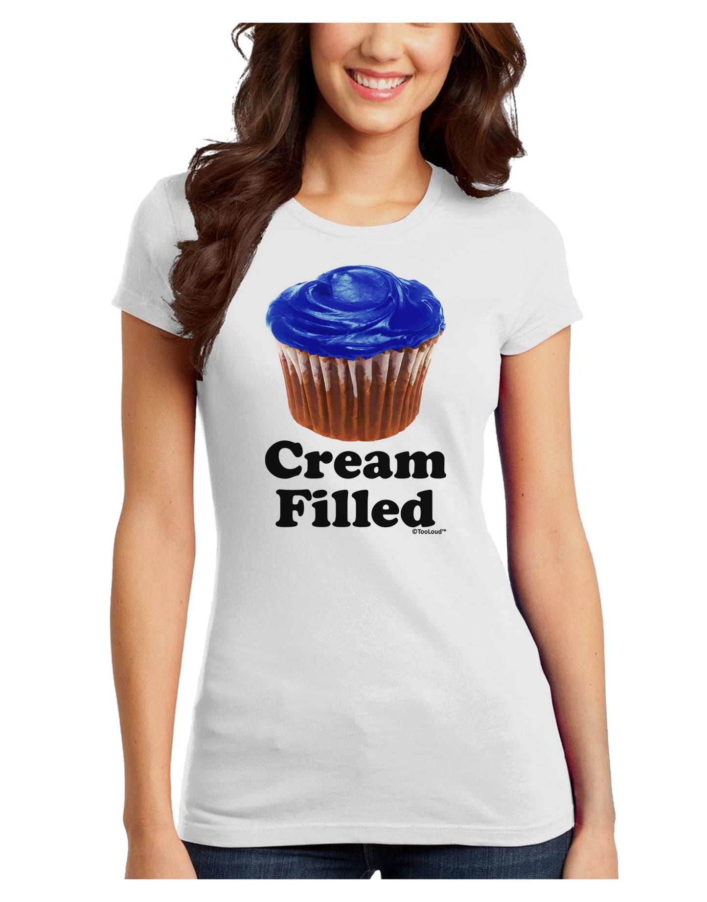 Cream Filled Blue Cupcake Design Juniors T-Shirt by TooLoud-Womens Juniors T-Shirt-TooLoud-White-Juniors Fitted X-Small-Davson Sales