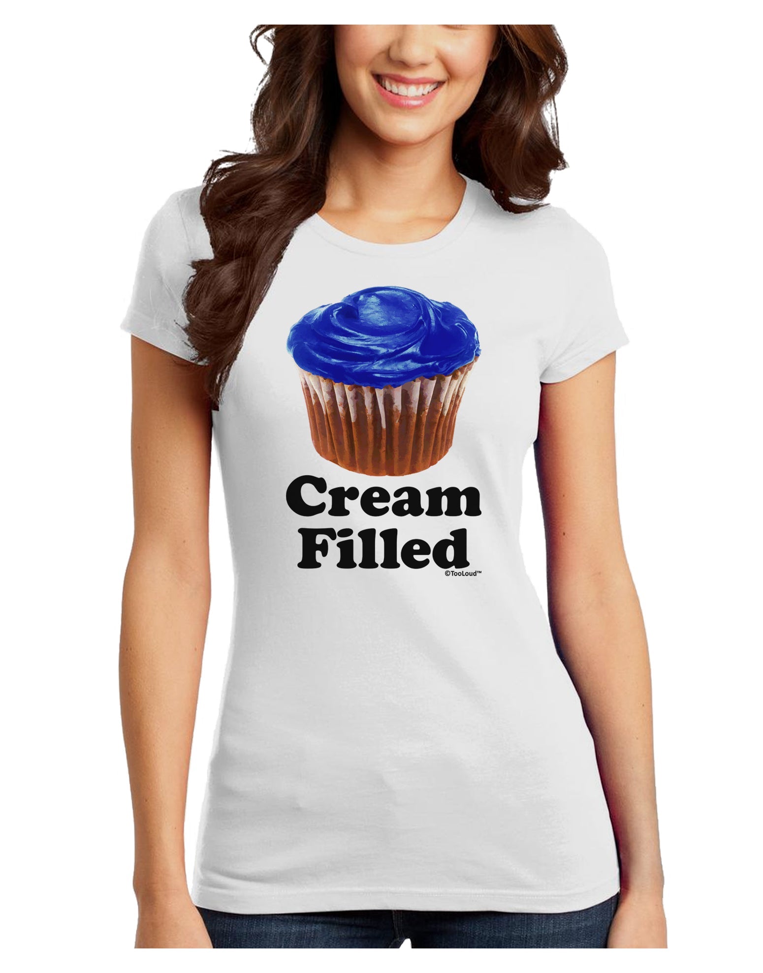 Cream Filled Blue Cupcake Design Juniors T-Shirt by TooLoud-Womens Juniors T-Shirt-TooLoud-White-Juniors Fitted X-Small-Davson Sales