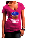 Cream Filled Blue Cupcake Design Juniors V-Neck Dark T-Shirt by TooLoud-Womens V-Neck T-Shirts-TooLoud-Hot-Pink-Juniors Fitted Small-Davson Sales