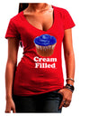 Cream Filled Blue Cupcake Design Juniors V-Neck Dark T-Shirt by TooLoud-Womens V-Neck T-Shirts-TooLoud-Red-Juniors Fitted Small-Davson Sales