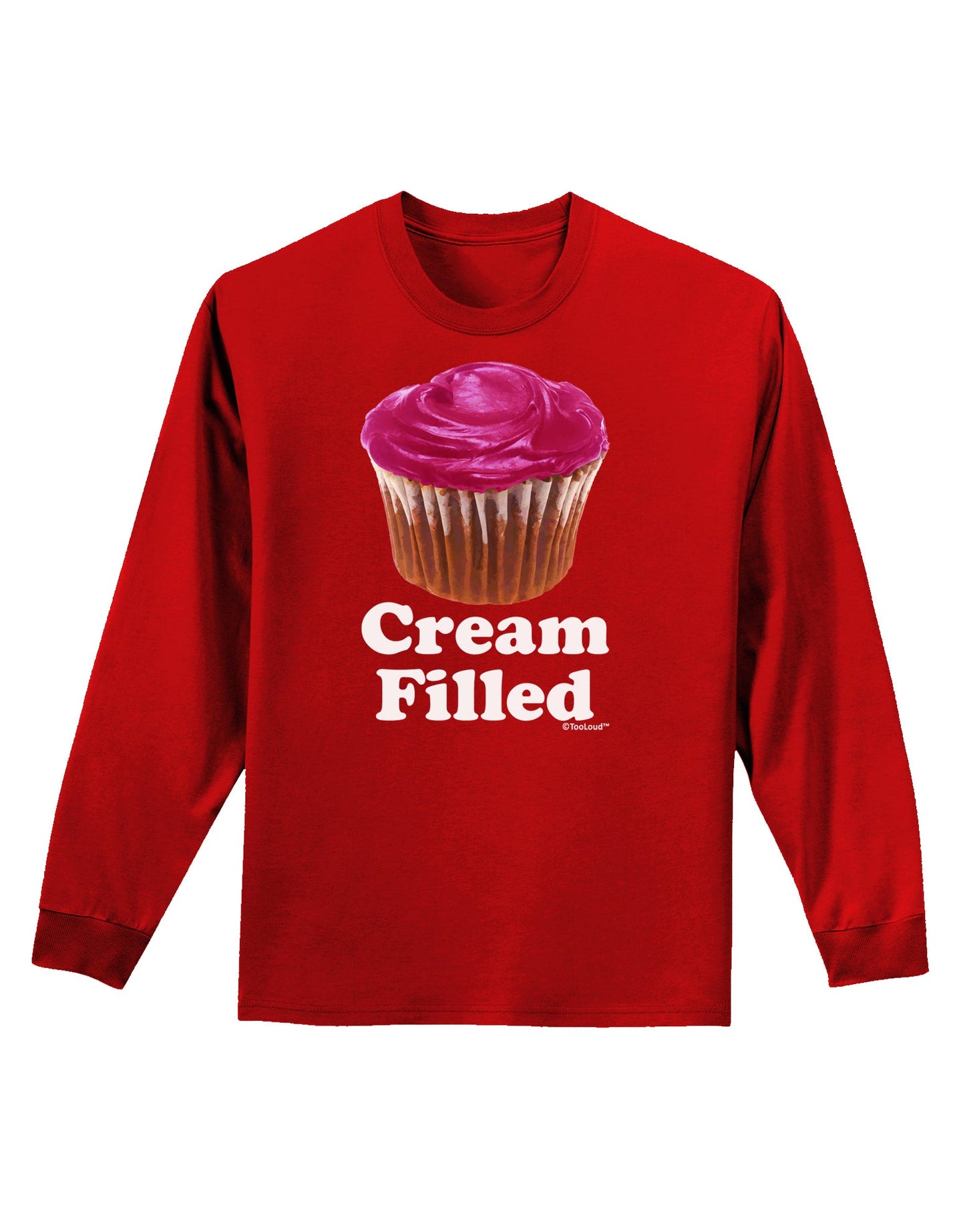 Cream Filled Pink Cupcake Design Adult Long Sleeve Dark T-Shirt by TooLoud-TooLoud-Red-Small-Davson Sales