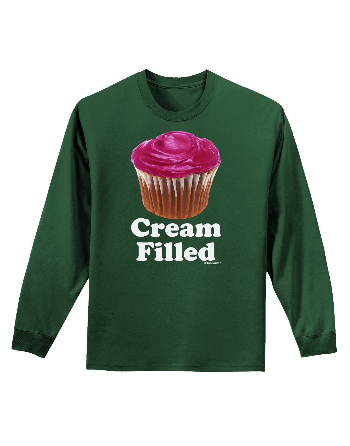 Cream Filled Pink Cupcake Design Adult Long Sleeve Dark T-Shirt by TooLoud-TooLoud-Dark-Green-Small-Davson Sales