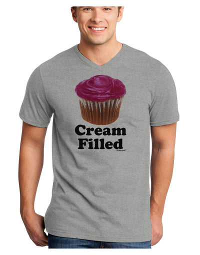 Cream Filled Pink Cupcake Design Adult V-Neck T-shirt by TooLoud-Mens V-Neck T-Shirt-TooLoud-HeatherGray-Small-Davson Sales