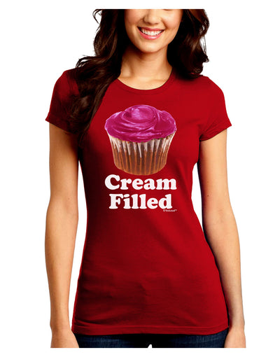 Cream Filled Pink Cupcake Design Juniors Crew Dark T-Shirt by TooLoud-T-Shirts Juniors Tops-TooLoud-Red-Juniors Fitted Small-Davson Sales