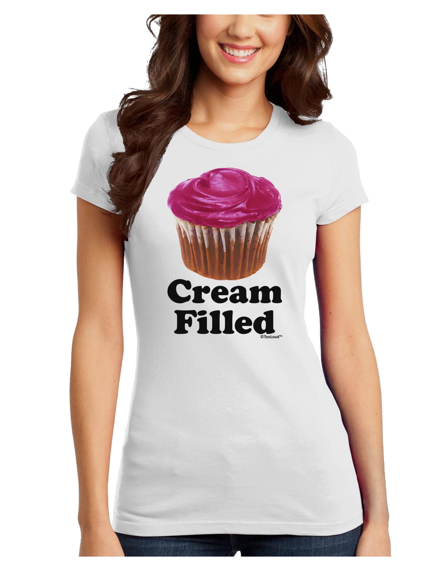 Cream Filled Pink Cupcake Design Juniors T-Shirt by TooLoud-Womens Juniors T-Shirt-TooLoud-White-Juniors Fitted X-Small-Davson Sales