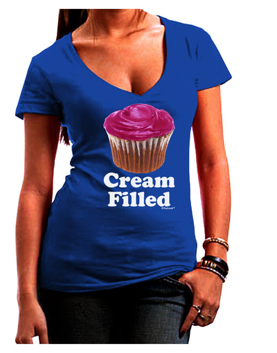 Cream Filled Pink Cupcake Design Juniors V-Neck Dark T-Shirt by TooLoud-Womens V-Neck T-Shirts-TooLoud-Royal-Blue-Juniors Fitted Small-Davson Sales