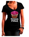 Cream Filled Pink Cupcake Design Juniors V-Neck Dark T-Shirt by TooLoud-Womens V-Neck T-Shirts-TooLoud-Black-Juniors Fitted Small-Davson Sales