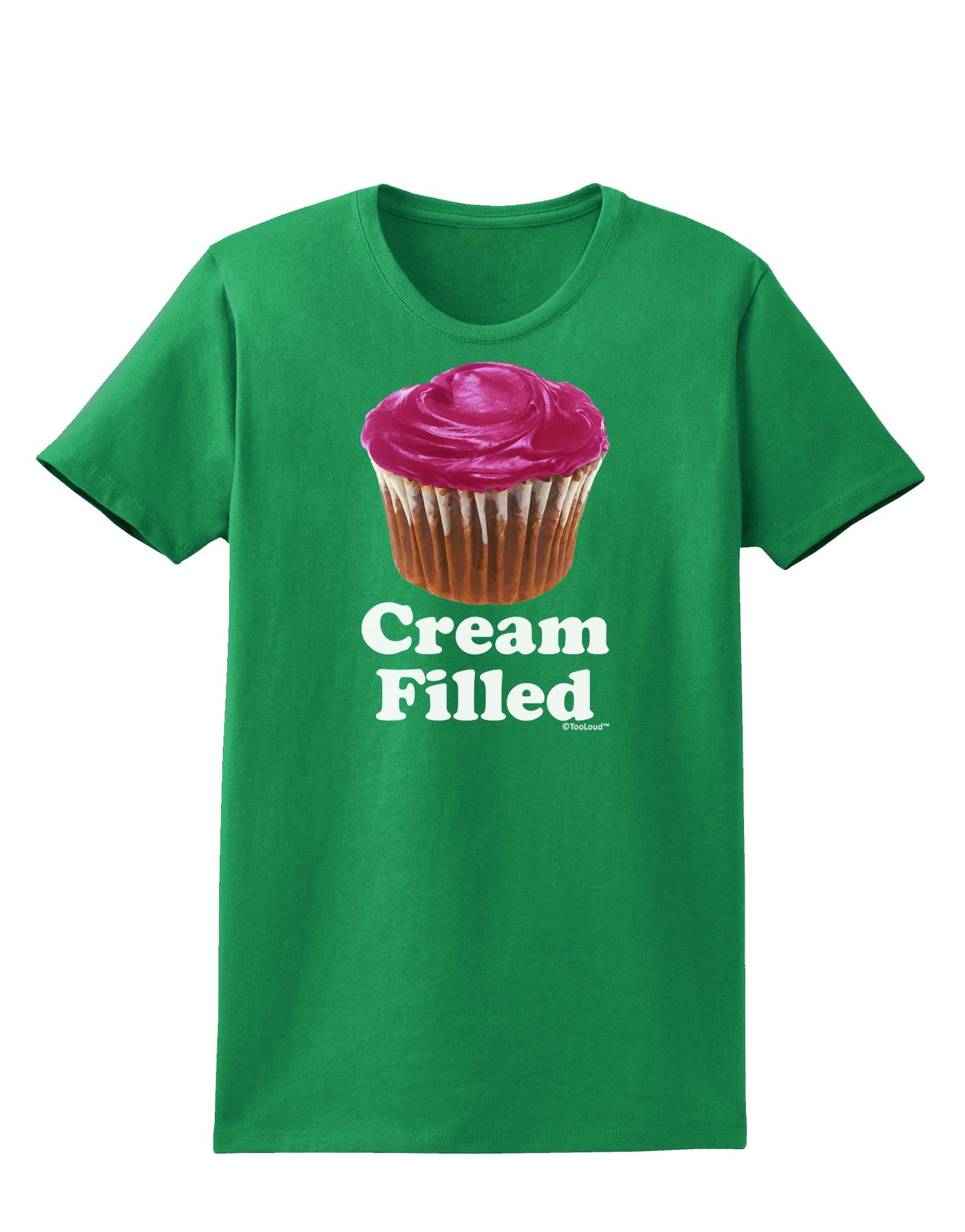 Cream Filled Pink Cupcake Design Womens Dark T-Shirt by TooLoud-Womens T-Shirt-TooLoud-Kelly-Green-X-Small-Davson Sales