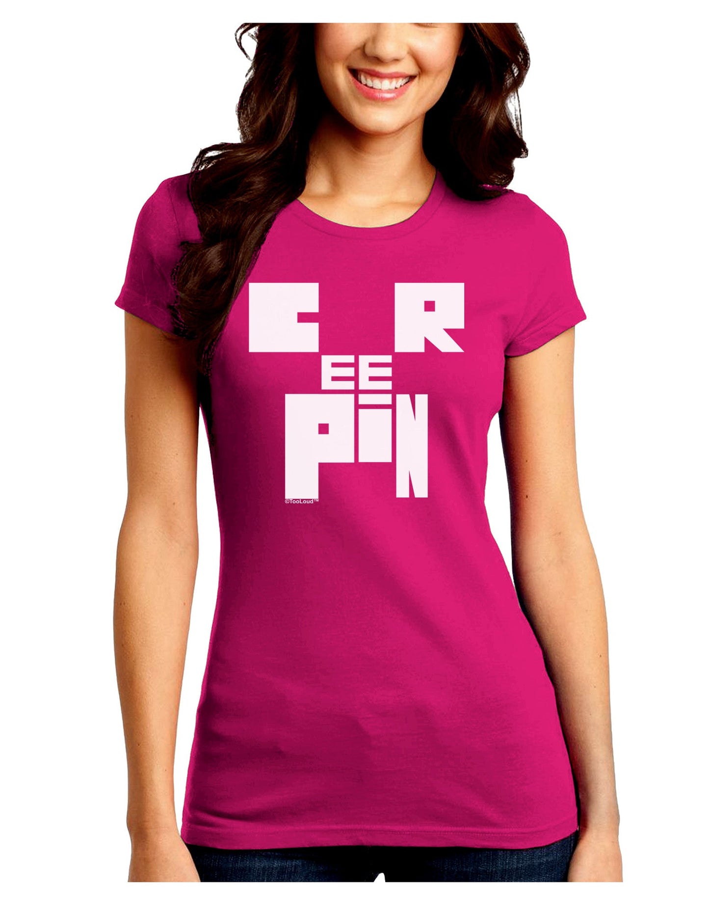 Creepin Juniors Petite Crew Dark T-Shirt-T-Shirts Juniors Tops-TooLoud-Hot-Pink-Juniors Fitted Small-Davson Sales