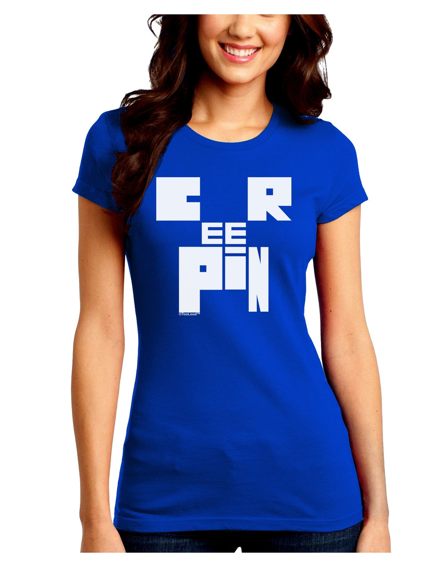 Creepin Juniors Petite Crew Dark T-Shirt-T-Shirts Juniors Tops-TooLoud-Royal-Blue-Juniors Fitted Small-Davson Sales