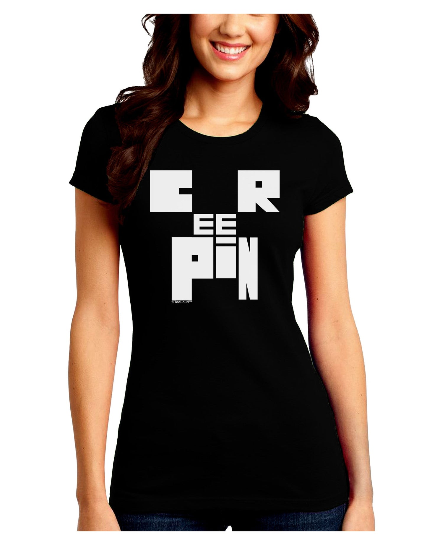 Creepin Juniors Petite Crew Dark T-Shirt-T-Shirts Juniors Tops-TooLoud-Black-Juniors Fitted Small-Davson Sales