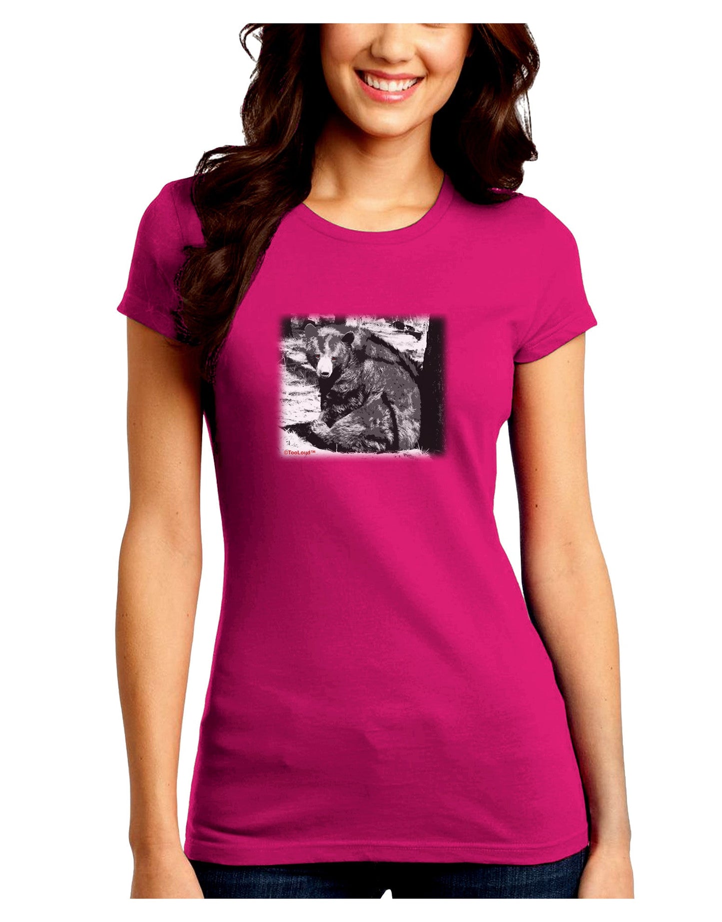 Creepy Black Bear Juniors Petite Crew Dark T-Shirt-T-Shirts Juniors Tops-TooLoud-Hot-Pink-Juniors Fitted Small-Davson Sales