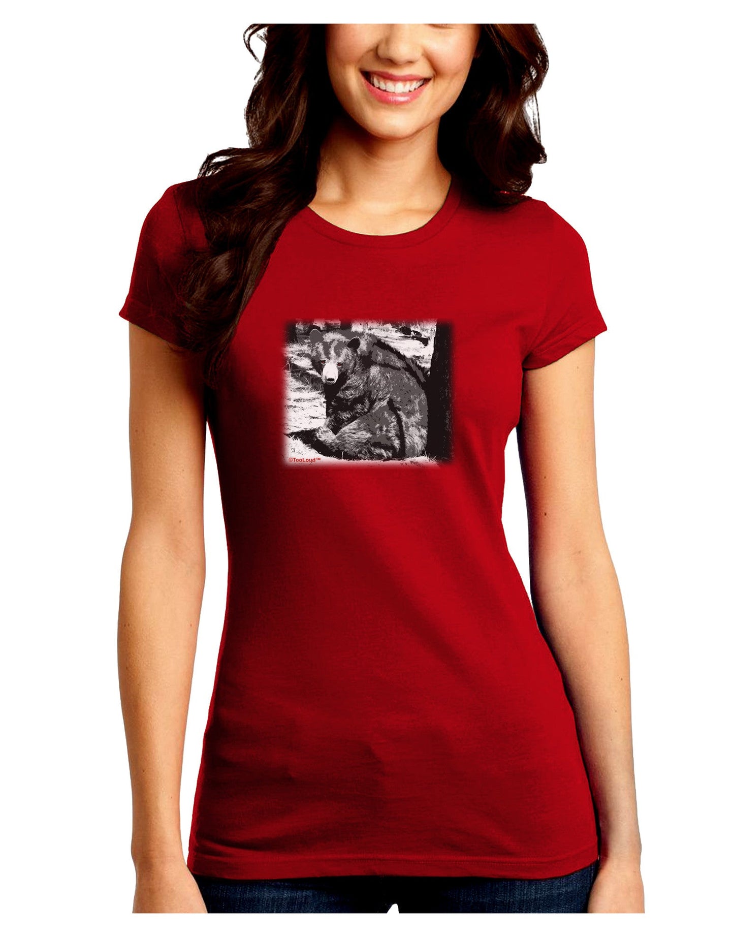 Creepy Black Bear Juniors Petite Crew Dark T-Shirt-T-Shirts Juniors Tops-TooLoud-Red-Juniors Fitted Small-Davson Sales