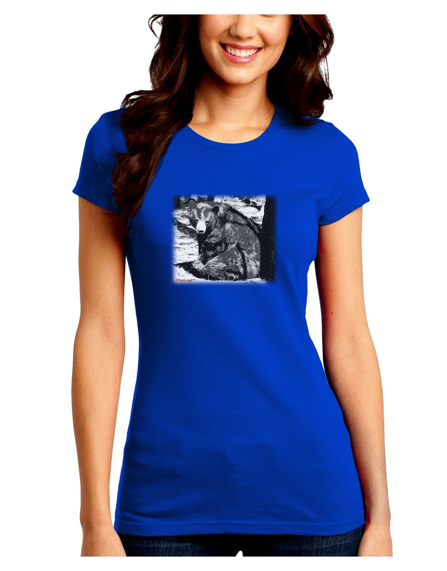 Creepy Black Bear Juniors Petite Crew Dark T-Shirt-T-Shirts Juniors Tops-TooLoud-Royal-Blue-Juniors Fitted Small-Davson Sales