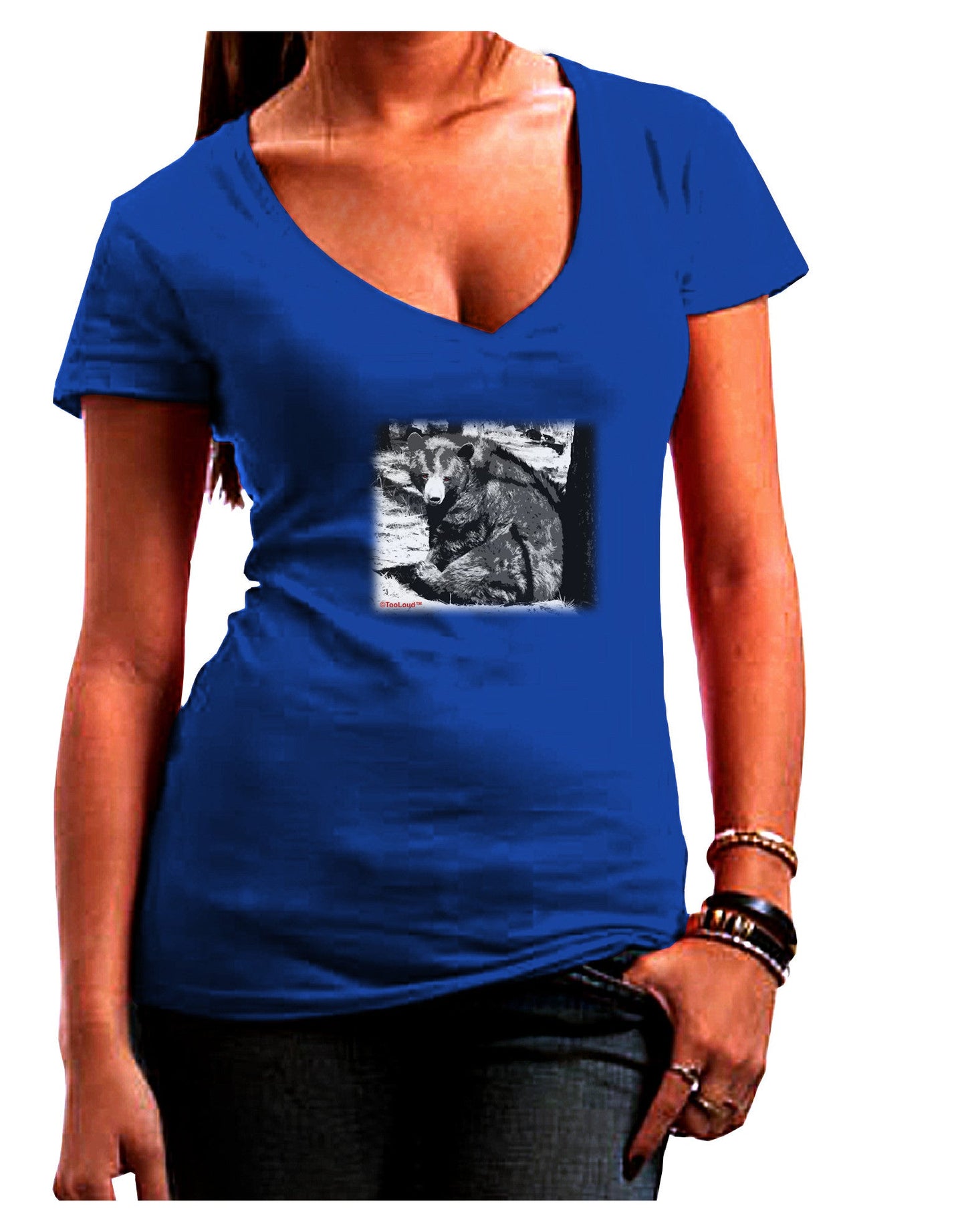 Creepy Black Bear Womens V-Neck Dark T-Shirt-Womens V-Neck T-Shirts-TooLoud-Royal-Blue-Juniors Fitted Small-Davson Sales