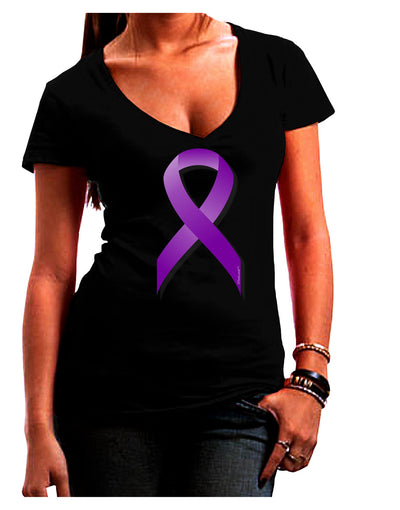 Crohn's Disease Awareness Ribbon - Purple Juniors V-Neck Dark T-Shirt-Womens V-Neck T-Shirts-TooLoud-Black-Juniors Fitted Small-Davson Sales