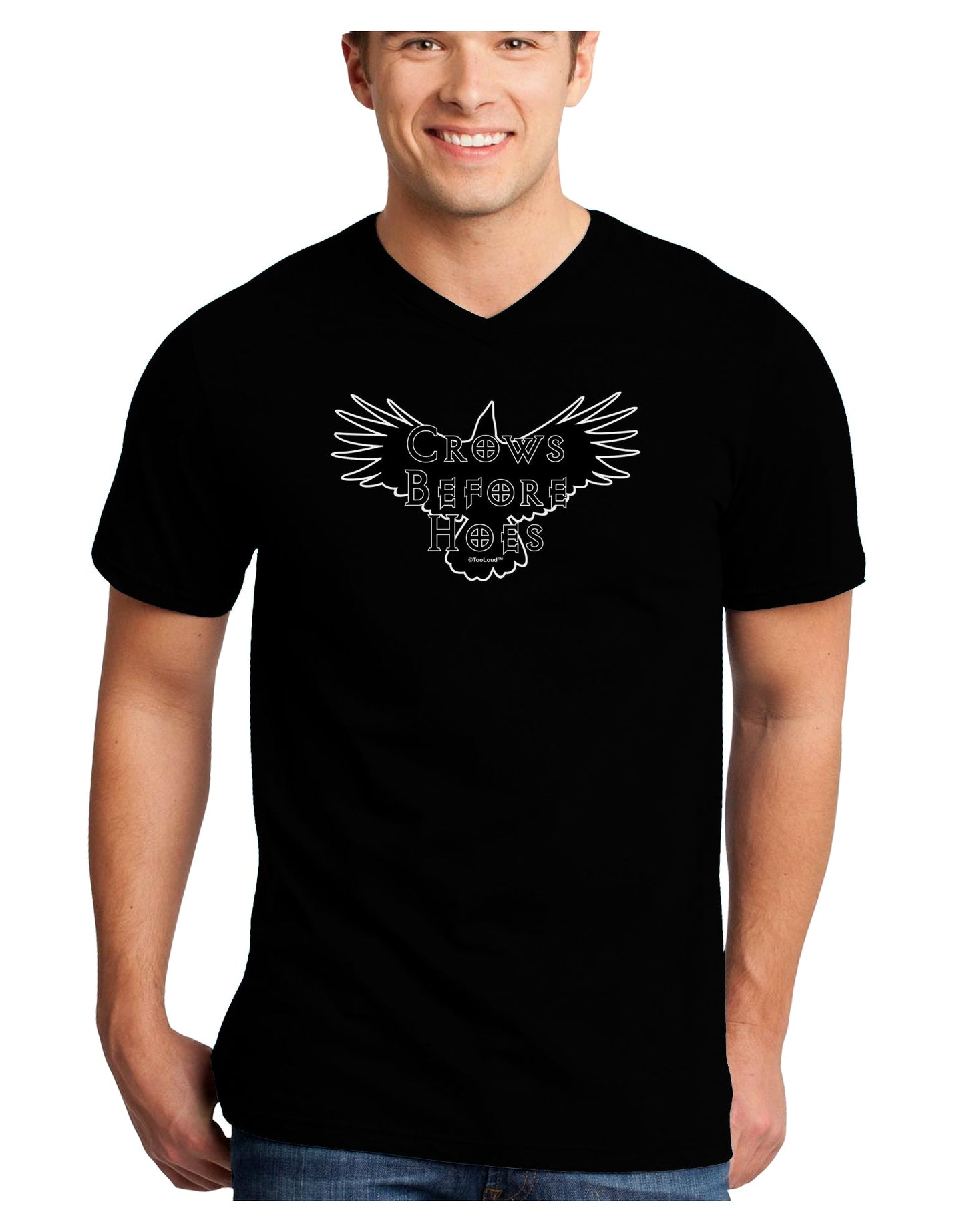 Crows Before Hoes Design Adult Dark V-Neck T-Shirt by TooLoud-Mens V-Neck T-Shirt-TooLoud-Black-Small-Davson Sales