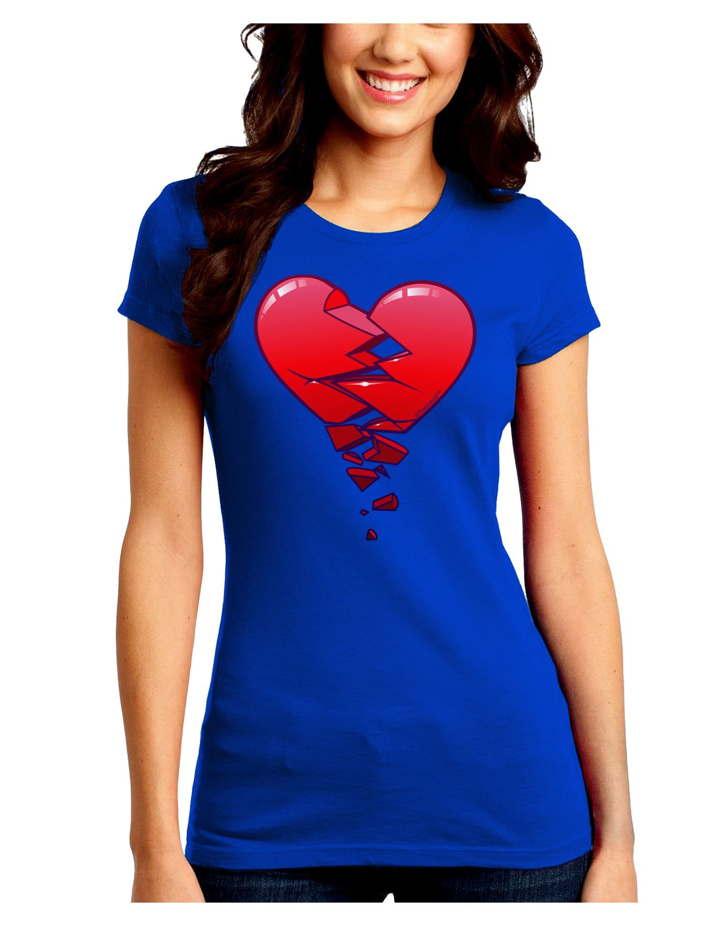 Crumbling Broken Heart Juniors Petite Crew Dark T-Shirt-T-Shirts Juniors Tops-TooLoud-Royal-Blue-Juniors Fitted Small-Davson Sales