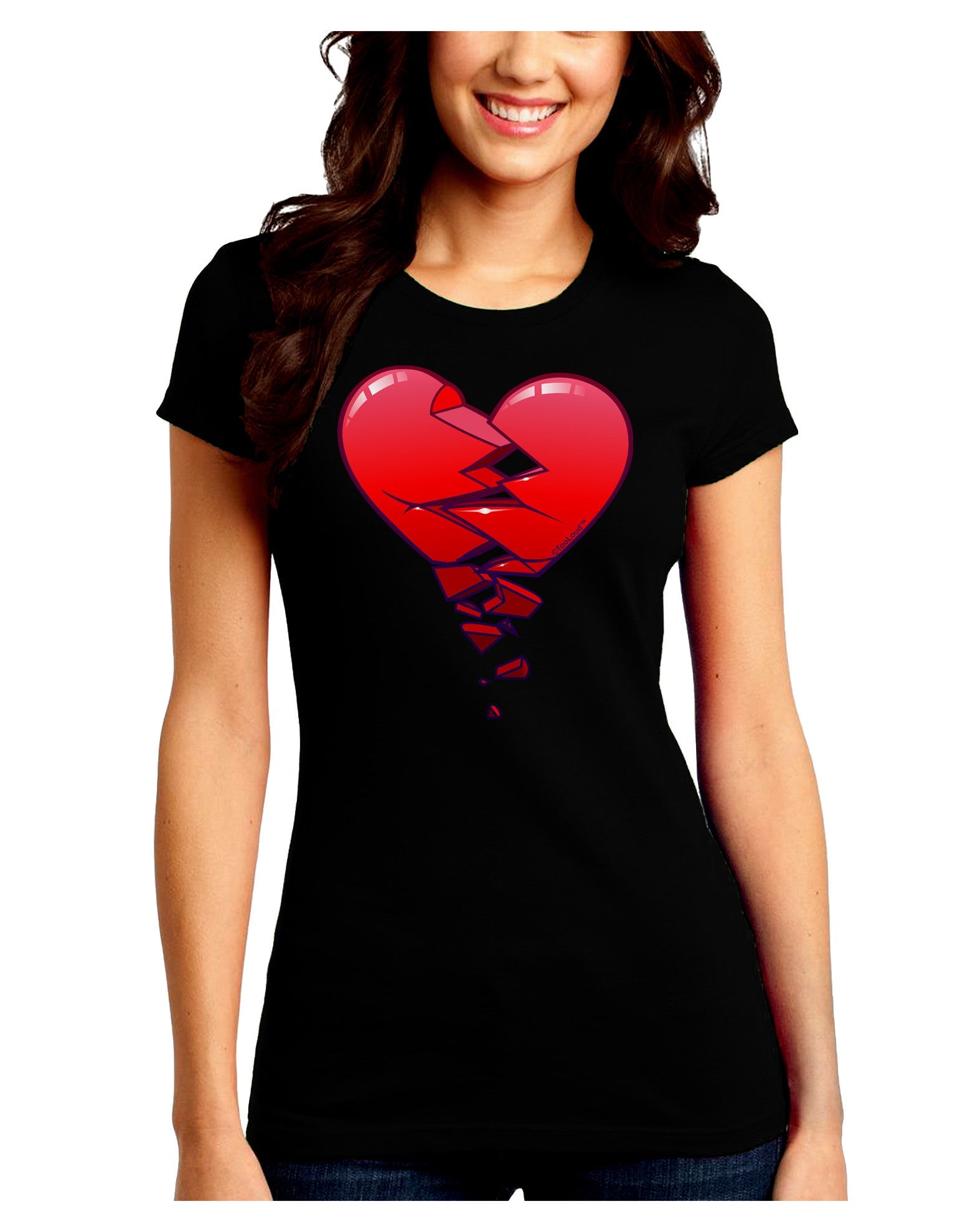Crumbling Broken Heart Juniors Petite Crew Dark T-Shirt-T-Shirts Juniors Tops-TooLoud-Black-Juniors Fitted Small-Davson Sales