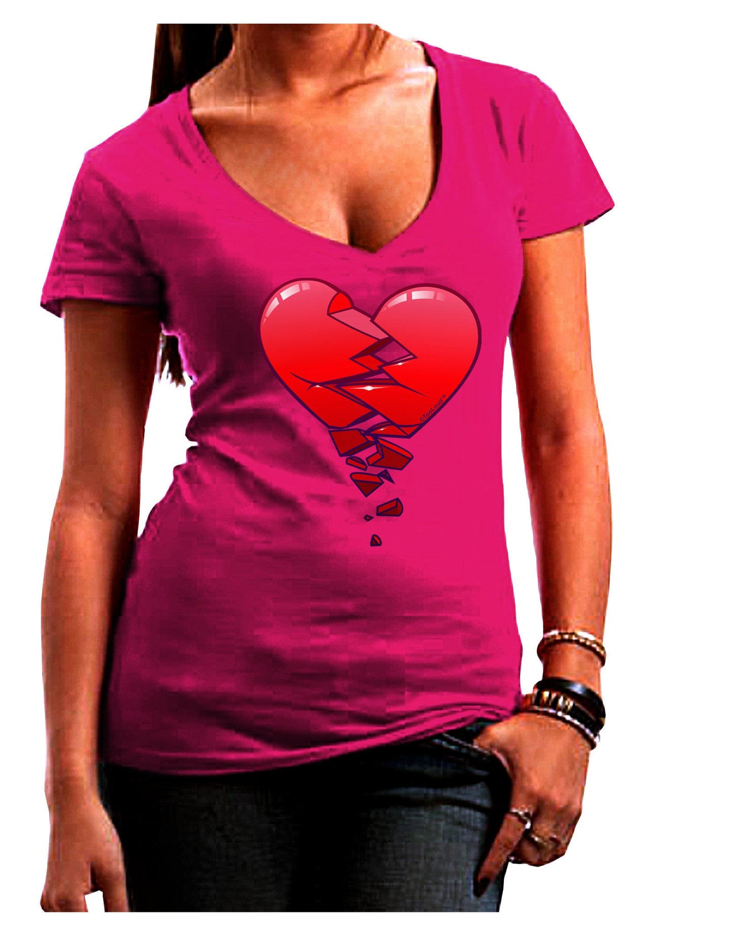 Crumbling Broken Heart Womens V-Neck Dark T-Shirt-Womens V-Neck T-Shirts-TooLoud-Hot-Pink-Juniors Fitted Small-Davson Sales
