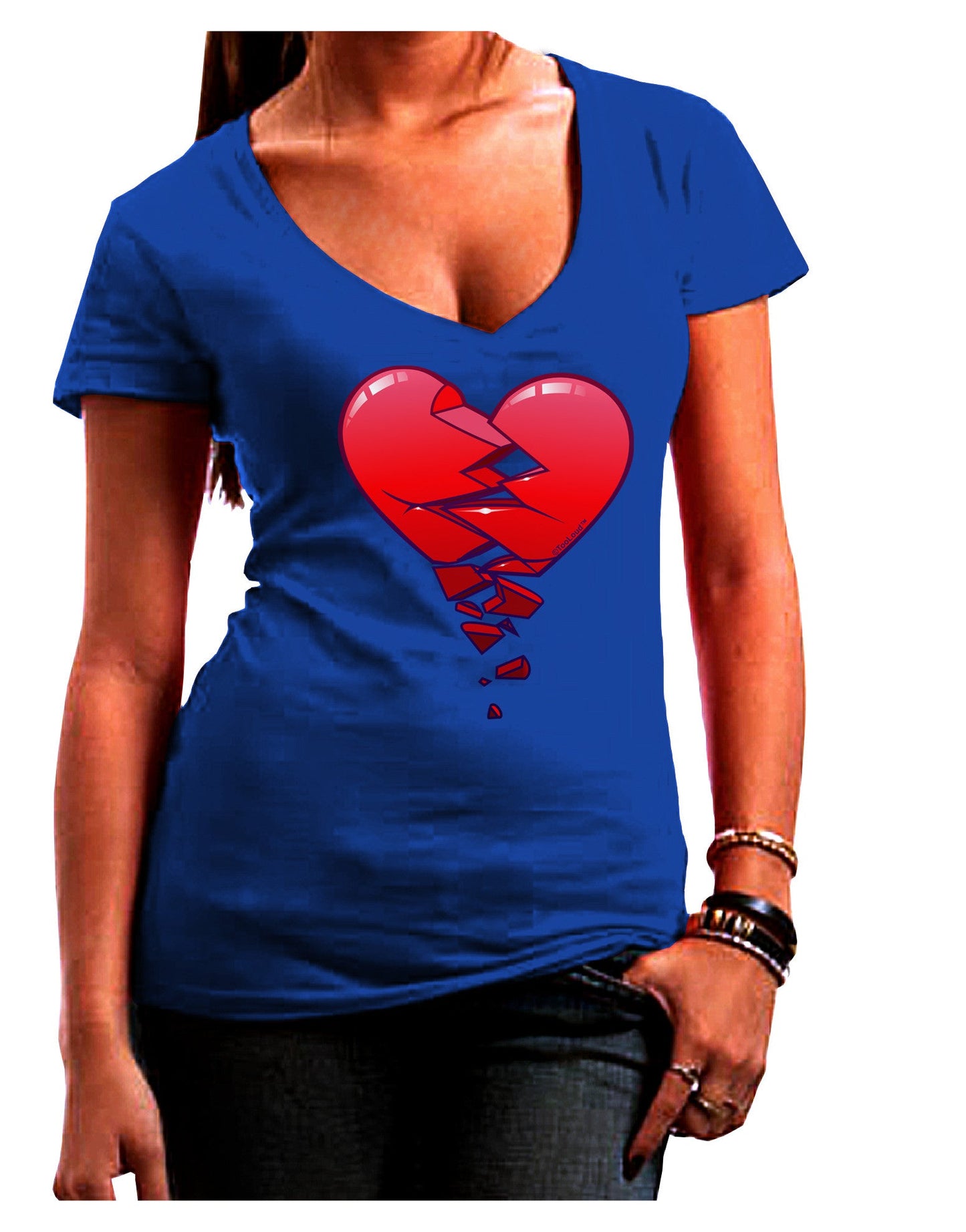 Crumbling Broken Heart Womens V-Neck Dark T-Shirt-Womens V-Neck T-Shirts-TooLoud-Royal-Blue-Juniors Fitted Small-Davson Sales