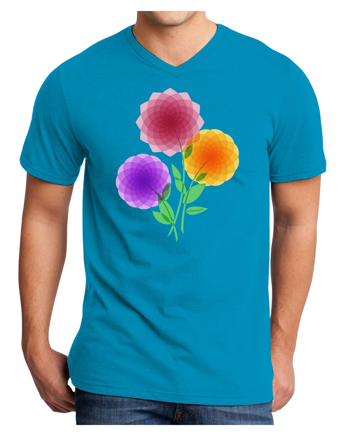 Crystal Dahlias Adult Dark V-Neck T-Shirt-TooLoud-Turquoise-Small-Davson Sales