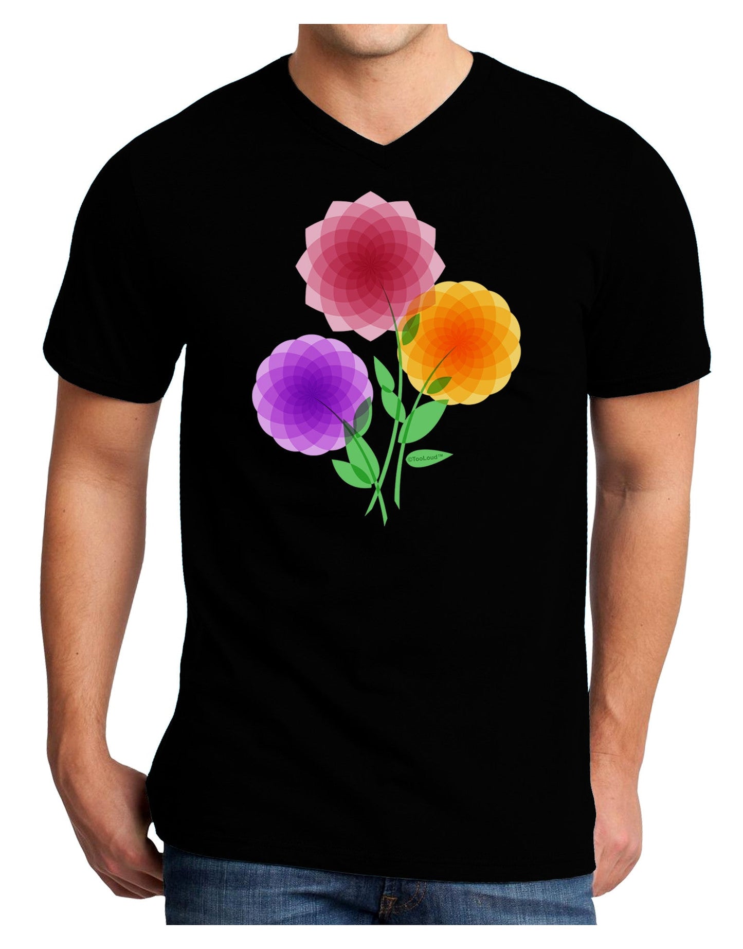 Crystal Dahlias Adult Dark V-Neck T-Shirt-TooLoud-Black-Small-Davson Sales