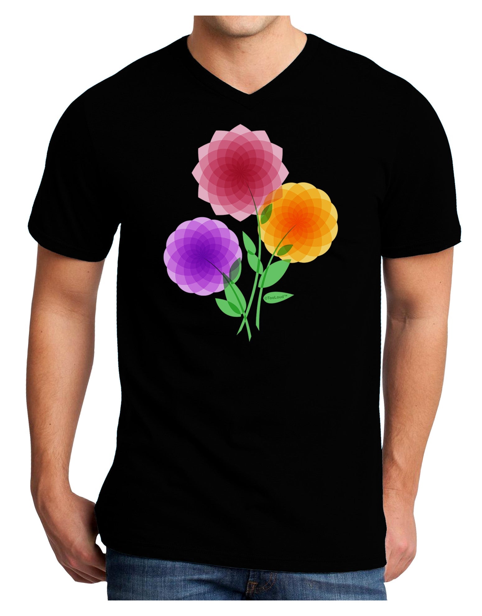 Crystal Dahlias Adult Dark V-Neck T-Shirt-TooLoud-Black-Small-Davson Sales