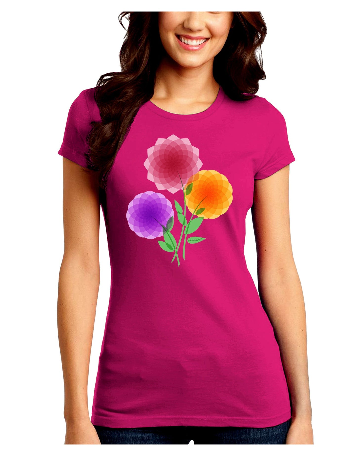 Crystal Dahlias Juniors Petite Crew Dark T-Shirt-T-Shirts Juniors Tops-TooLoud-Hot-Pink-Juniors Fitted Small-Davson Sales