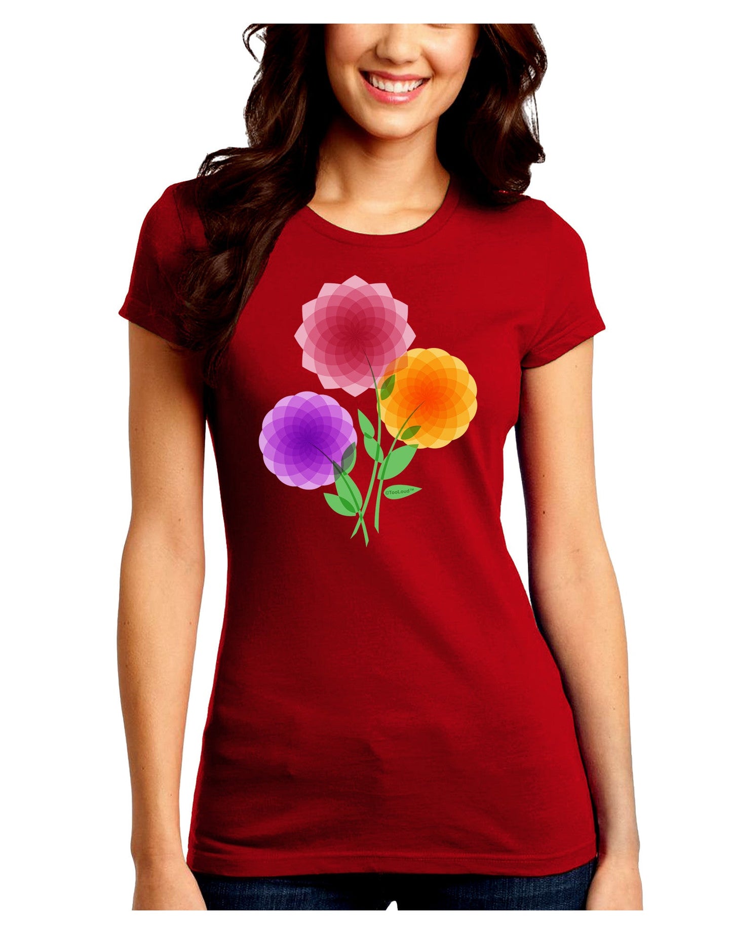 Crystal Dahlias Juniors Petite Crew Dark T-Shirt-T-Shirts Juniors Tops-TooLoud-Red-Juniors Fitted Small-Davson Sales