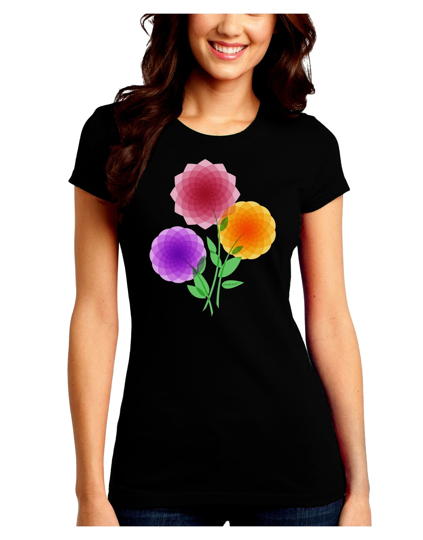 Crystal Dahlias Juniors Petite Crew Dark T-Shirt-T-Shirts Juniors Tops-TooLoud-Black-Juniors Fitted Small-Davson Sales