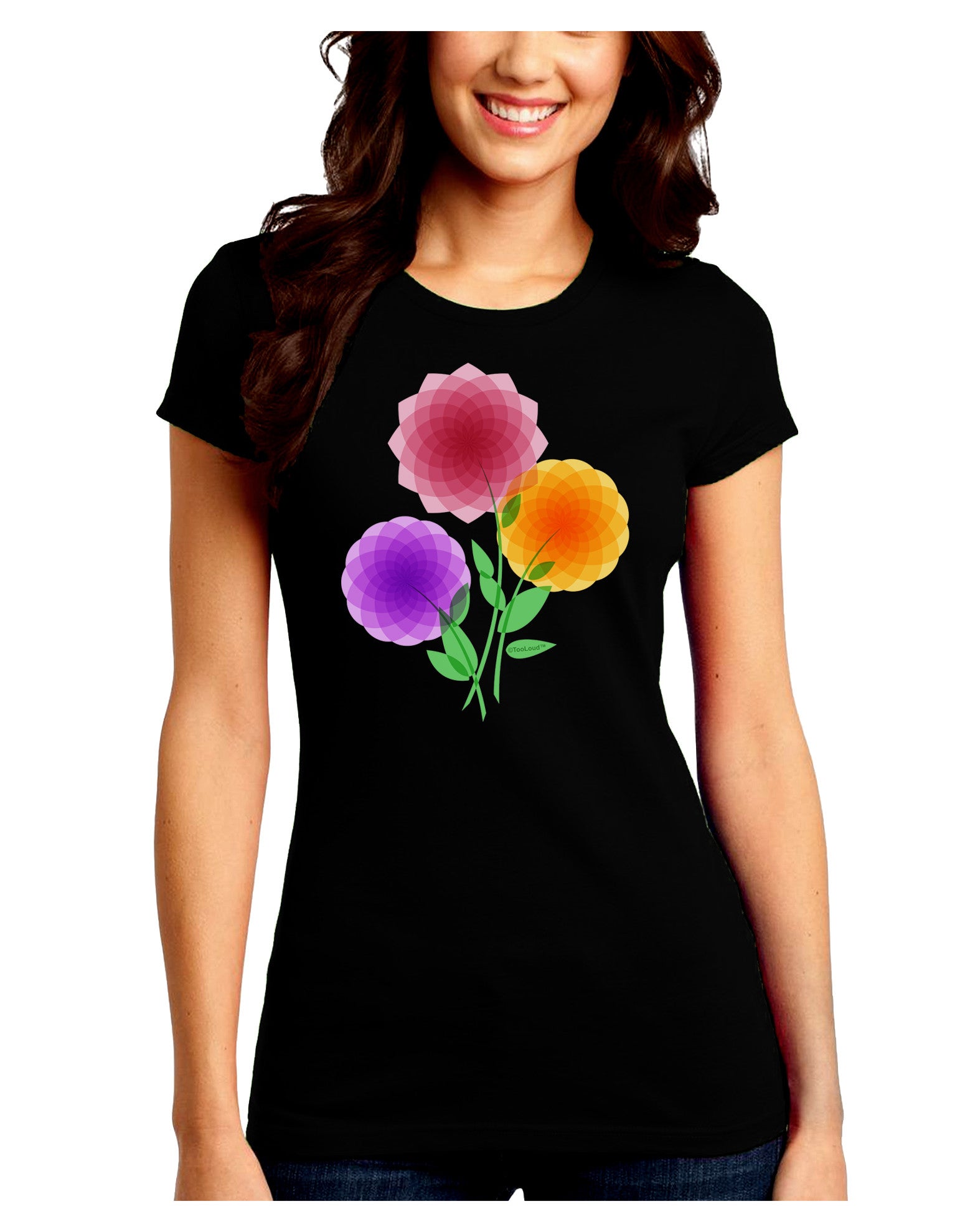 Crystal Dahlias Juniors Petite Crew Dark T-Shirt-T-Shirts Juniors Tops-TooLoud-Black-Juniors Fitted Small-Davson Sales