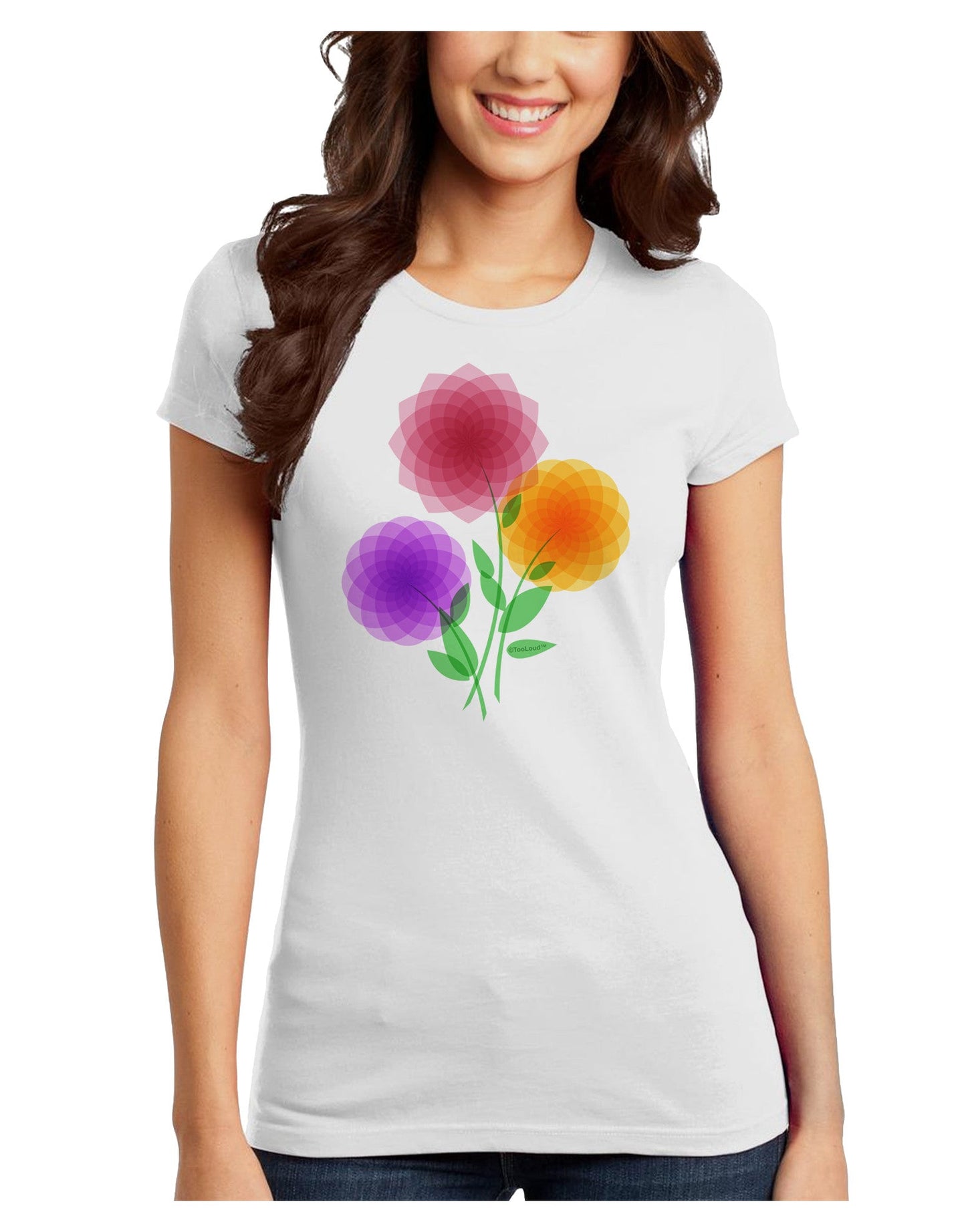 Crystal Dahlias Juniors Petite T-Shirt-T-Shirts Juniors Tops-TooLoud-White-Juniors Fitted X-Small-Davson Sales