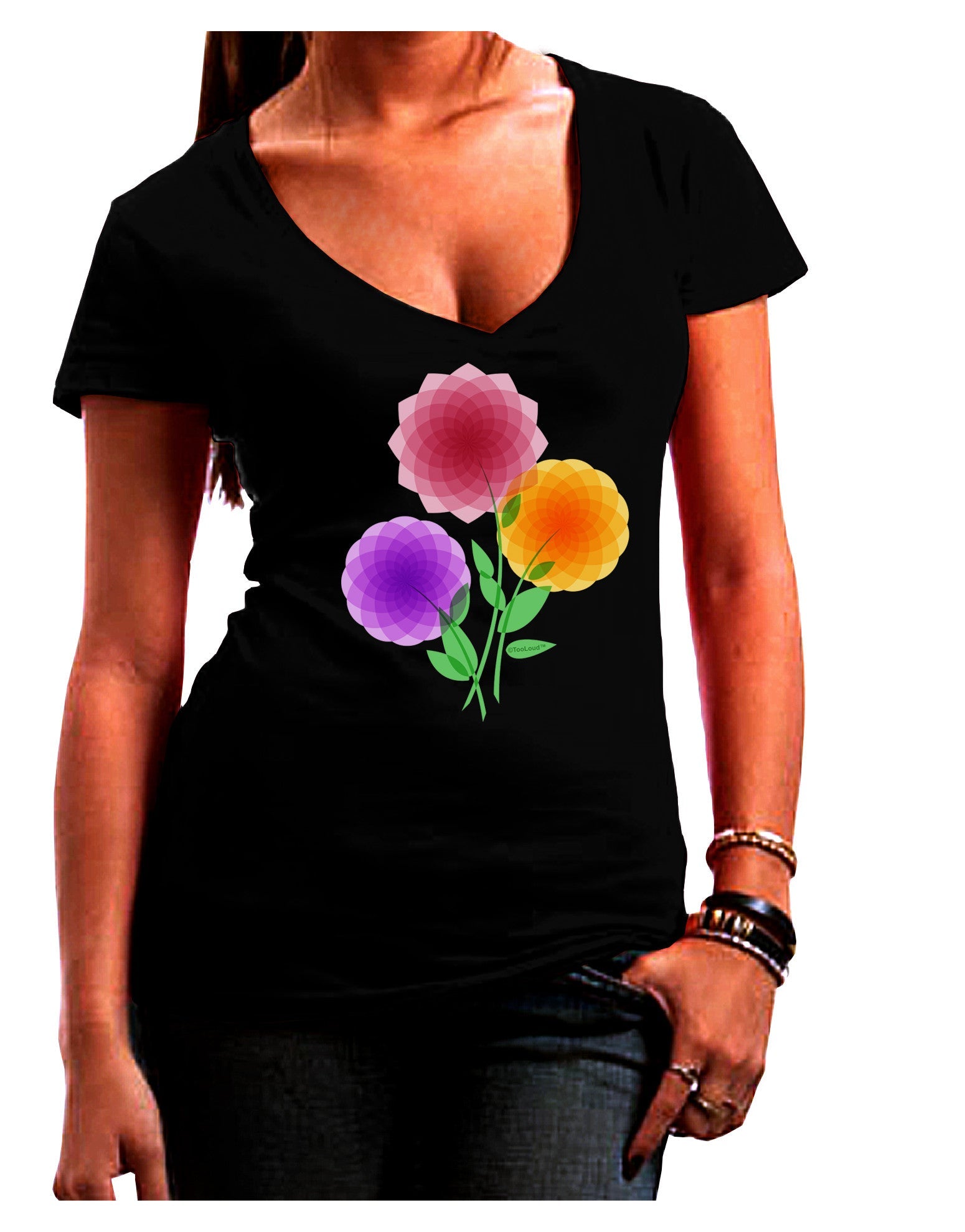 Crystal Dahlias Womens V-Neck Dark T-Shirt-Womens V-Neck T-Shirts-TooLoud-Black-Juniors Fitted Small-Davson Sales