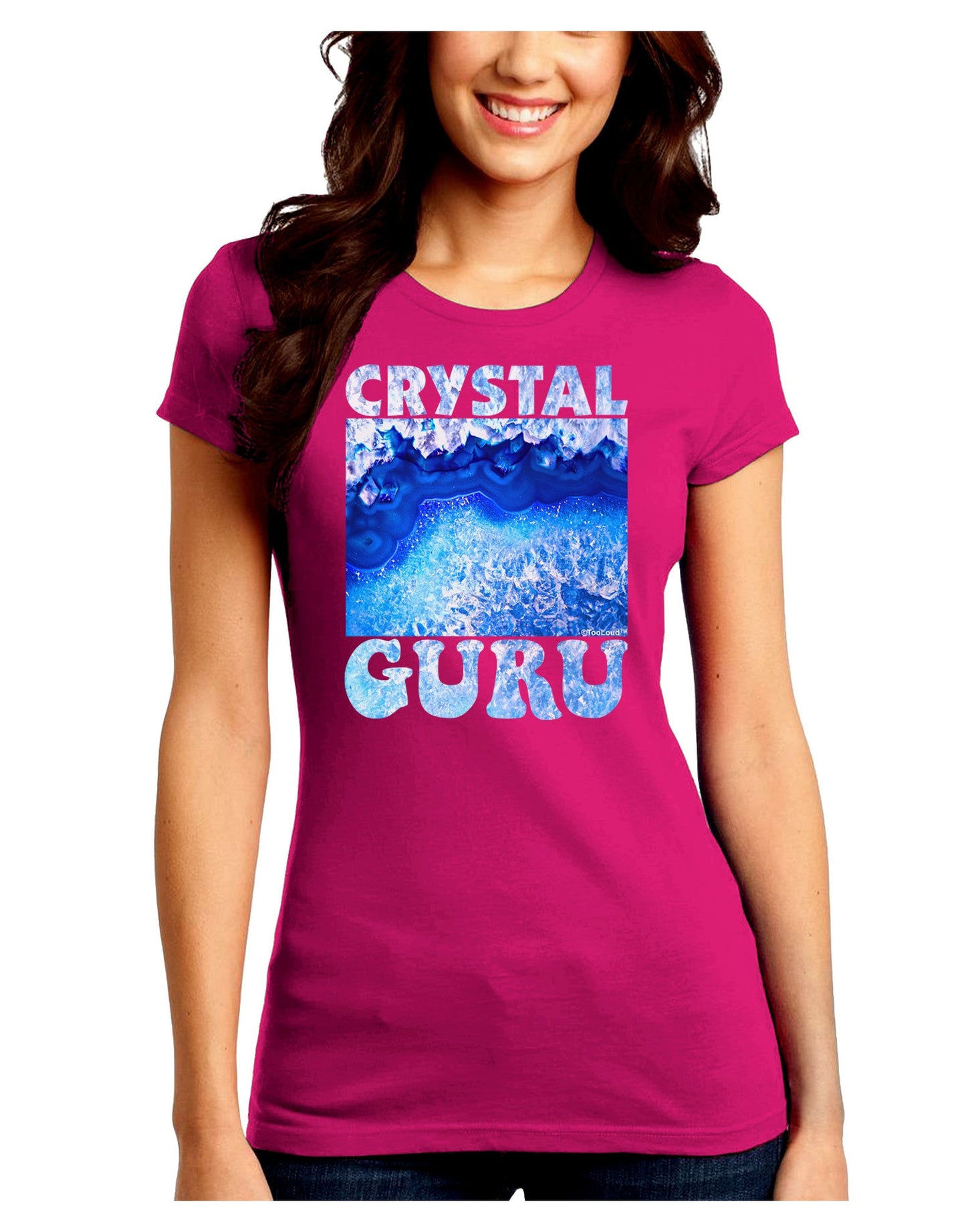 Crystal Guru Juniors Petite Crew Dark T-Shirt-T-Shirts Juniors Tops-TooLoud-Hot-Pink-Juniors Fitted Small-Davson Sales