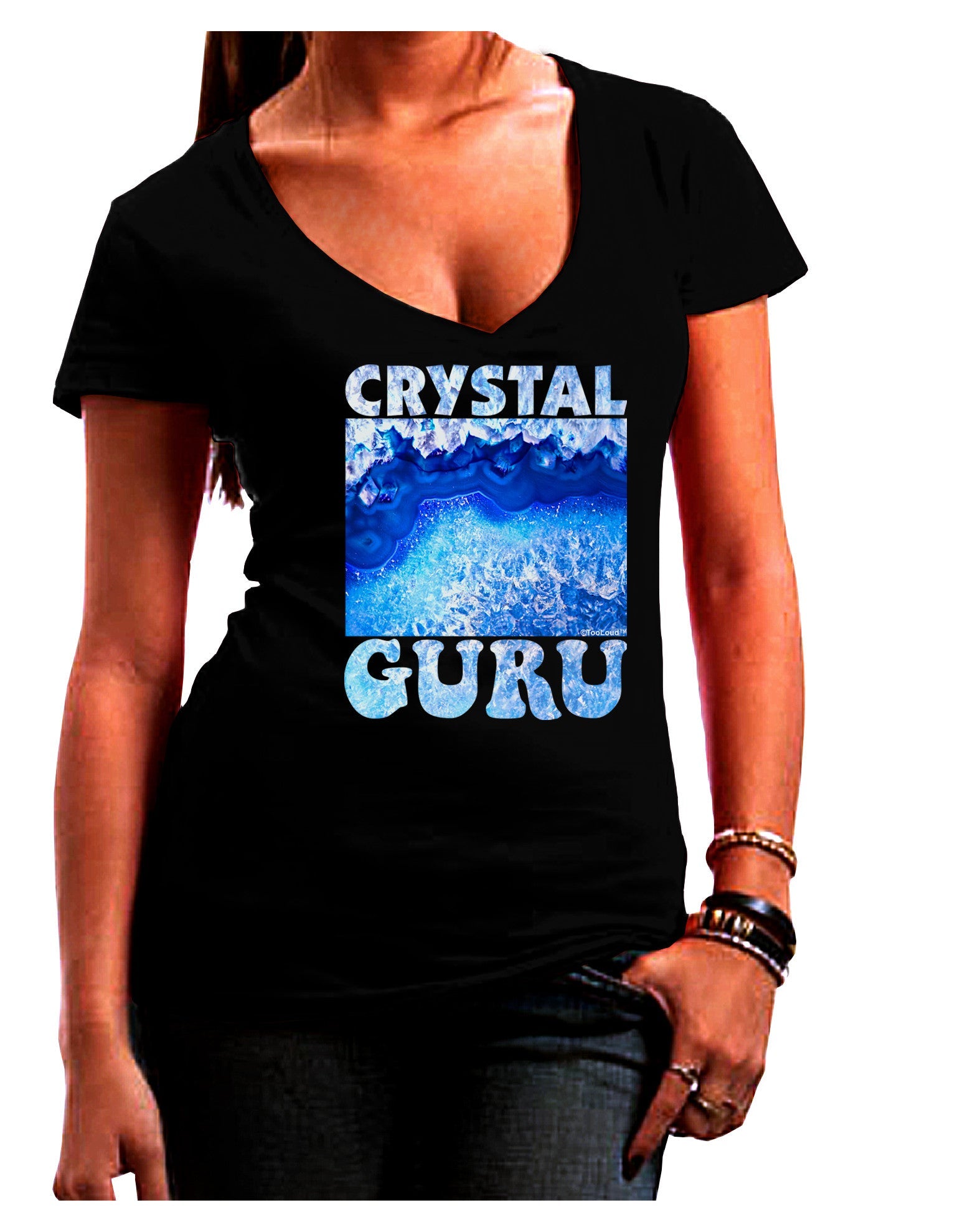 Crystal Guru Womens V-Neck Dark T-Shirt-Womens V-Neck T-Shirts-TooLoud-Black-Juniors Fitted Small-Davson Sales