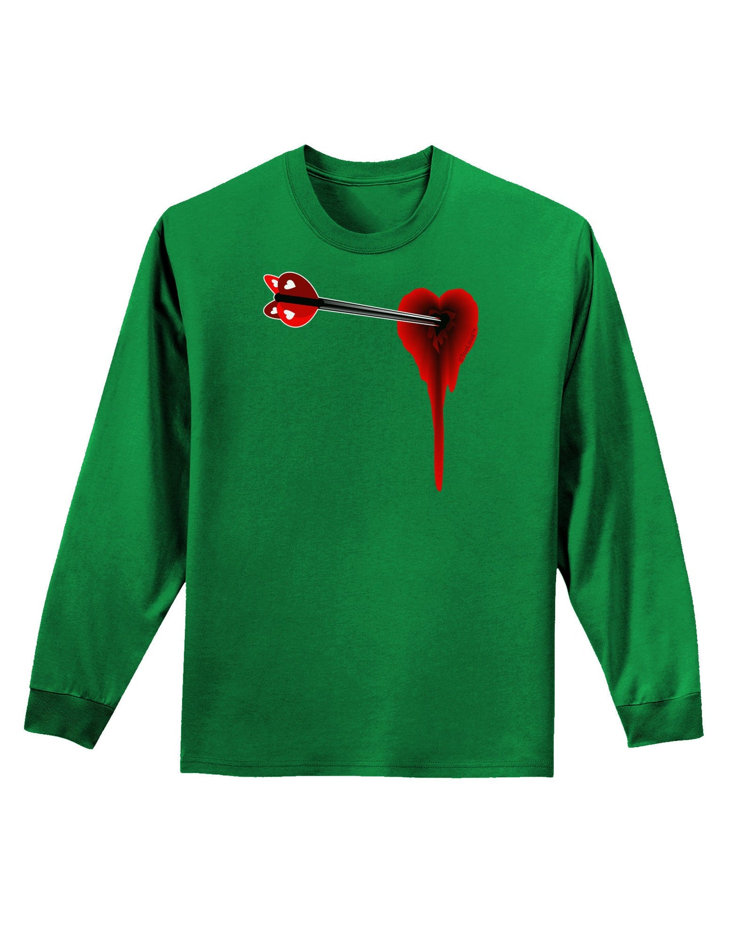 Cupid's Arrow Heart Shot Wound Adult Long Sleeve Dark T-Shirt-TooLoud-Kelly-Green-Small-Davson Sales