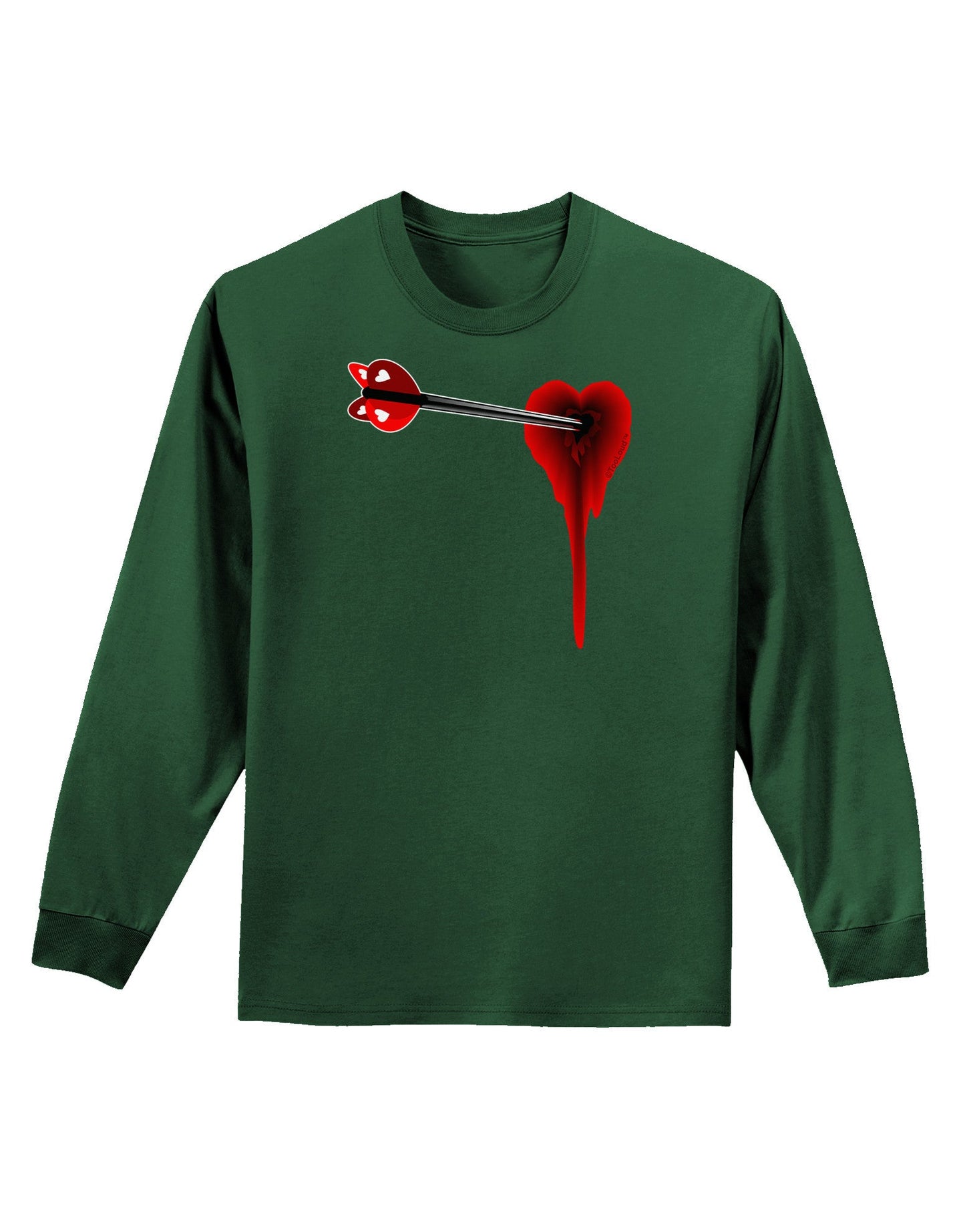 Cupid's Arrow Heart Shot Wound Adult Long Sleeve Dark T-Shirt-TooLoud-Dark-Green-Small-Davson Sales