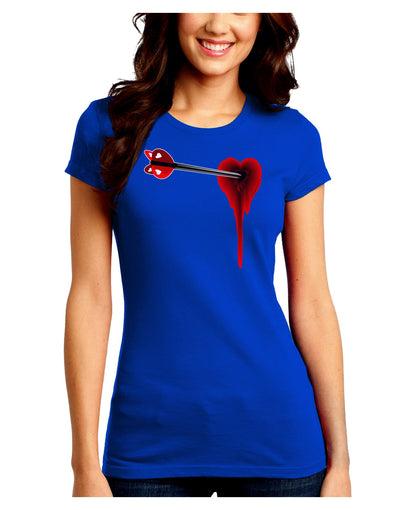 Cupid's Arrow Heart Shot Wound Juniors Crew Dark T-Shirt-T-Shirts Juniors Tops-TooLoud-Royal-Blue-Juniors Fitted Small-Davson Sales