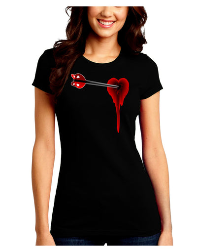 Cupid's Arrow Heart Shot Wound Juniors Crew Dark T-Shirt-T-Shirts Juniors Tops-TooLoud-Black-Juniors Fitted Small-Davson Sales