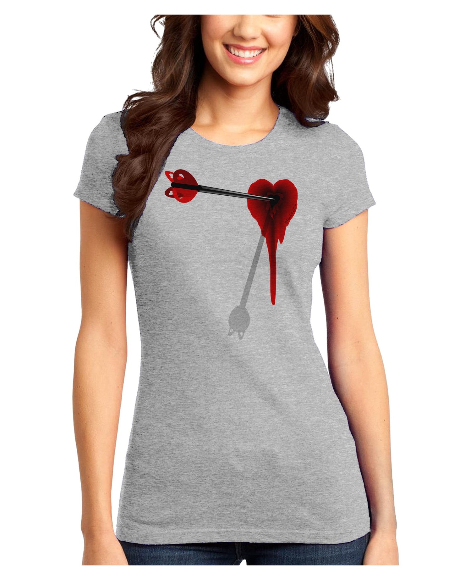Cupid's Arrow Heart Shot Wound Juniors T-Shirt-Womens Juniors T-Shirt-TooLoud-Ash-Gray-Juniors Fitted X-Small-Davson Sales