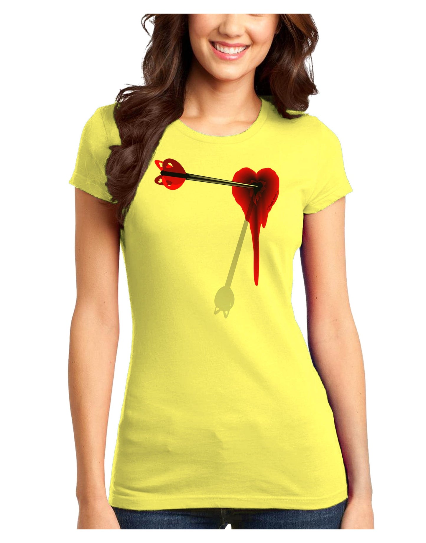 Cupid's Arrow Heart Shot Wound Juniors T-Shirt-Womens Juniors T-Shirt-TooLoud-Yellow-Juniors Fitted X-Small-Davson Sales