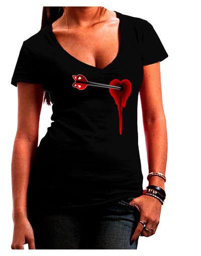 Cupid's Arrow Heart Shot Wound Juniors V-Neck Dark T-Shirt-Womens V-Neck T-Shirts-TooLoud-Black-Juniors Fitted Small-Davson Sales