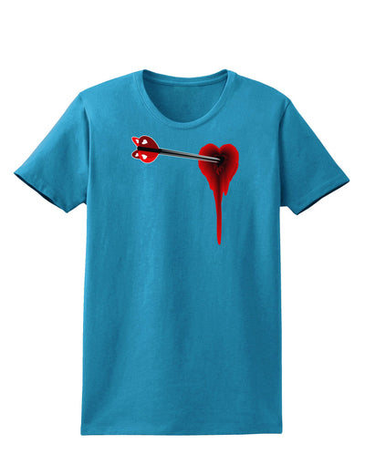 Cupid's Arrow Heart Shot Wound Womens Dark T-Shirt-TooLoud-Turquoise-X-Small-Davson Sales