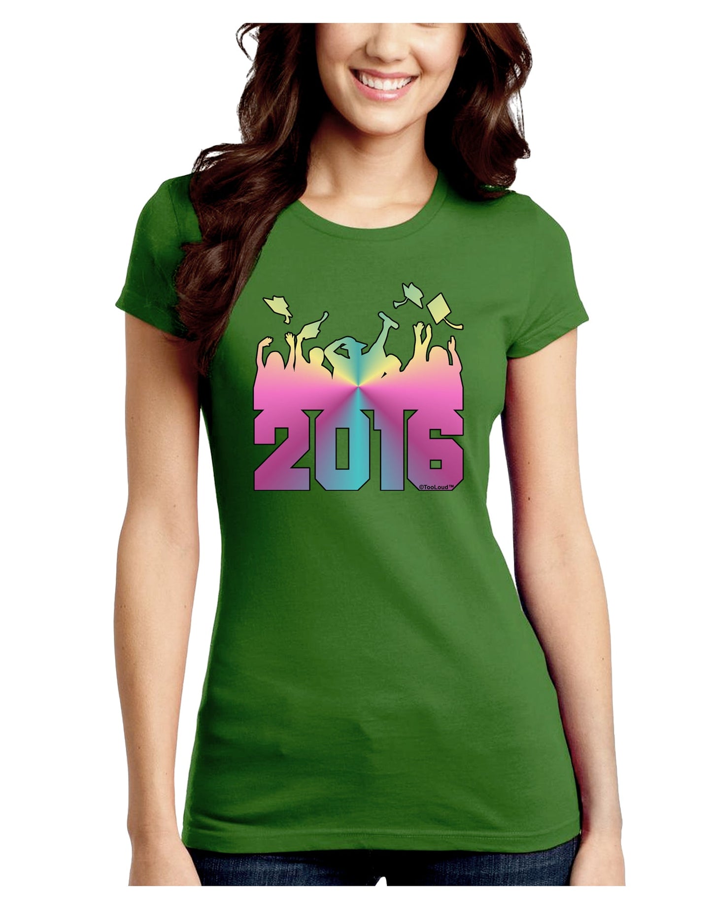 Current Year Graduation Color Juniors Petite Crew Dark T-Shirt-T-Shirts Juniors Tops-TooLoud-Kiwi-Green-Juniors Fitted Small-Davson Sales